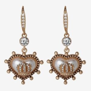 Juicy Couture Gold Crystal Crown Heart Drop Earrings